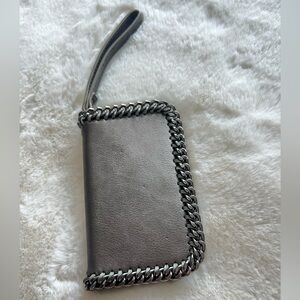Gray metallic Chain-Trim Wristlet wallet